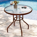 BROWN 80CM Quality Tempered Glass Round Garden Table