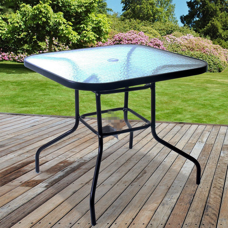 80CM Quality Tempered Glass Square Garden Table - BLACK