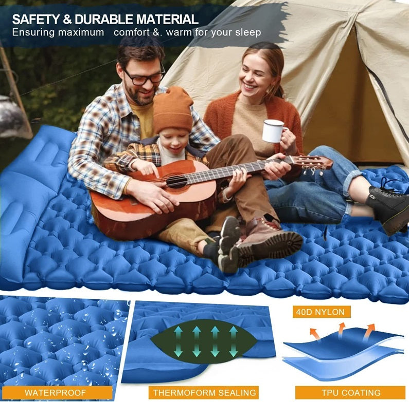 DOUBLE Camping Sleeping Pad Self Inflating Camping Pad Built-in Foot Pump