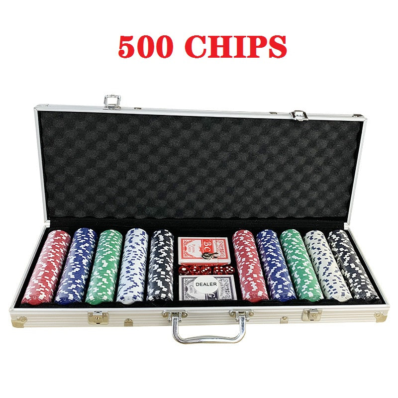 500pcs Chip Set with 2 Deck of Cards  5 Dice in Lockable Aluminum Hard Case