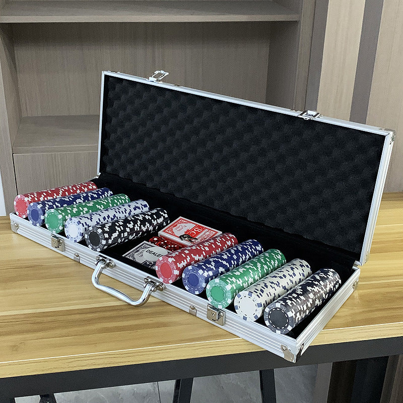 500pcs Chip Set with 2 Deck of Cards  5 Dice in Lockable Aluminum Hard Case