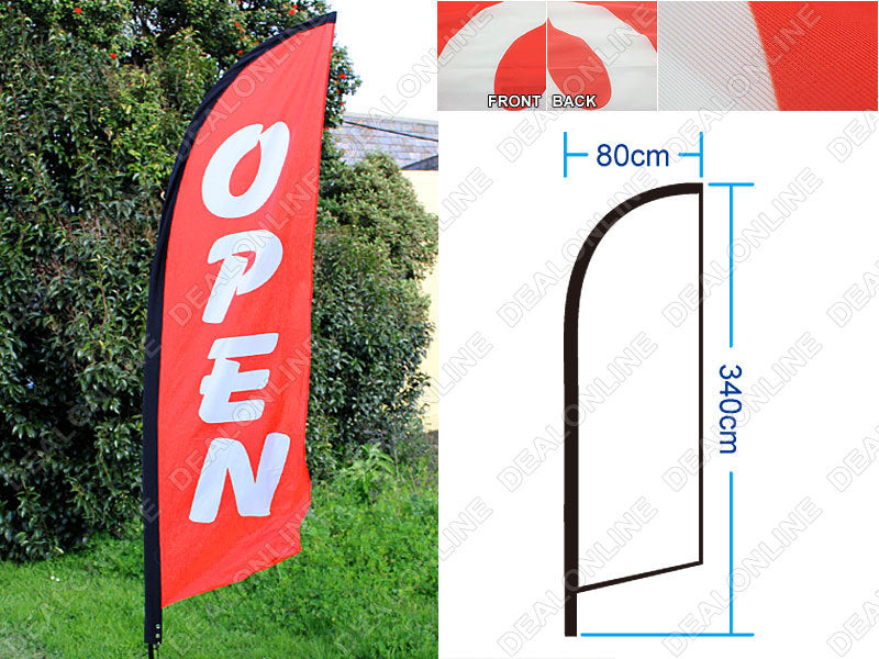 Commercial Feather Banner Flag Set OPEN sign 4m with Ground Drill