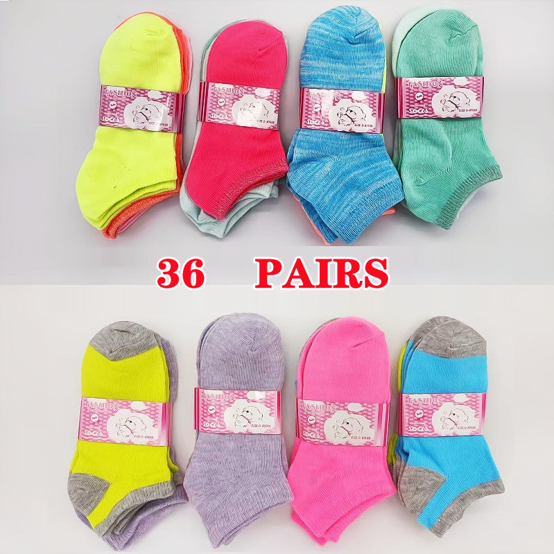 WHOLESALE -  (36 Pairs) Candy Colour Kids Ankle Socks 4 - 6