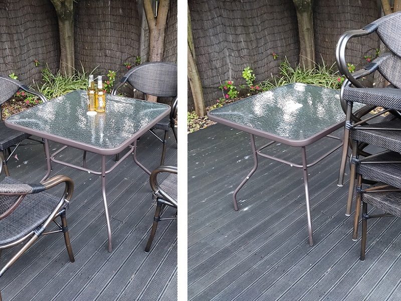 80CM Quality Tempered Glass Square Garden Table