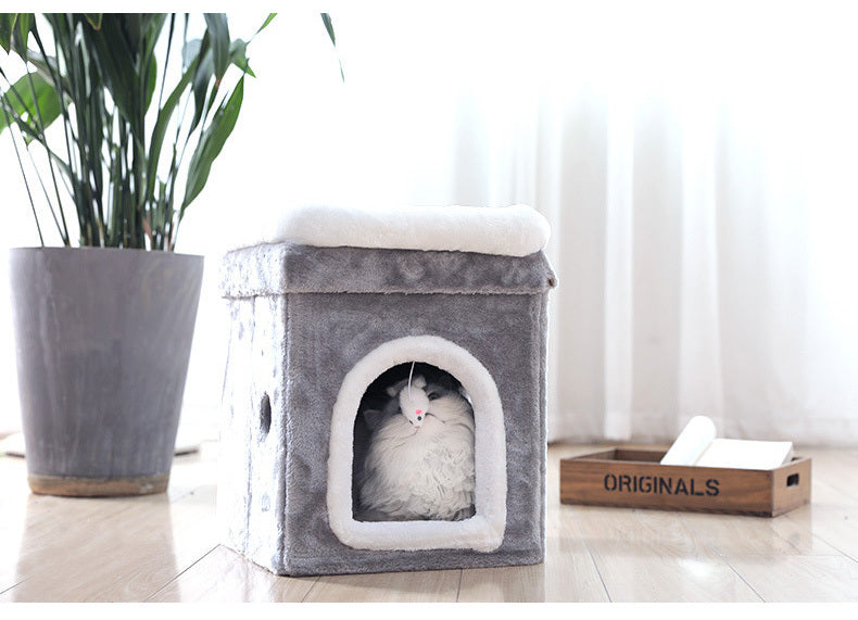 Collapsible Cat House with Bed H 42cm