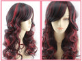 Women Long Wig Black with Red Synthetic Hair Full Wigs High Quality