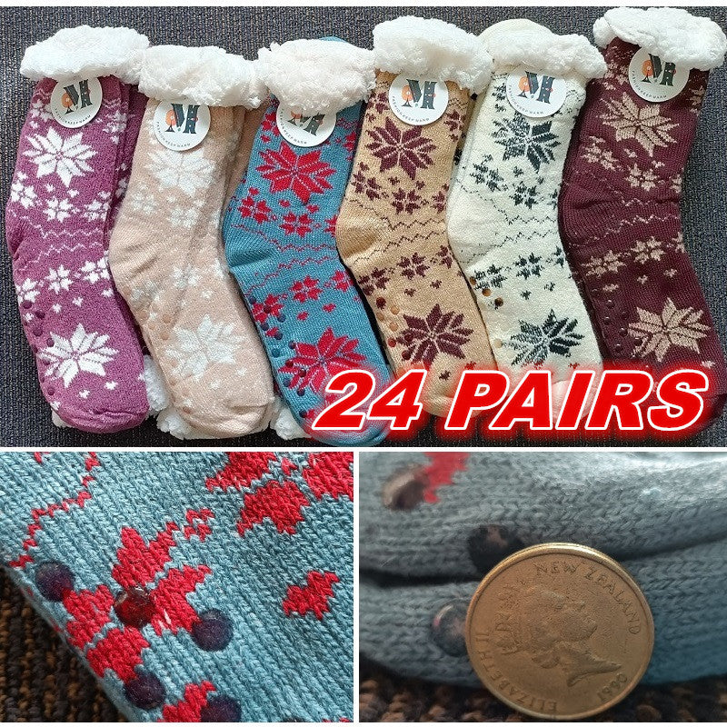 24 Pairs Womens Slipper Fuzzy Socks Winter Super Warm Soft Socks with Grippers