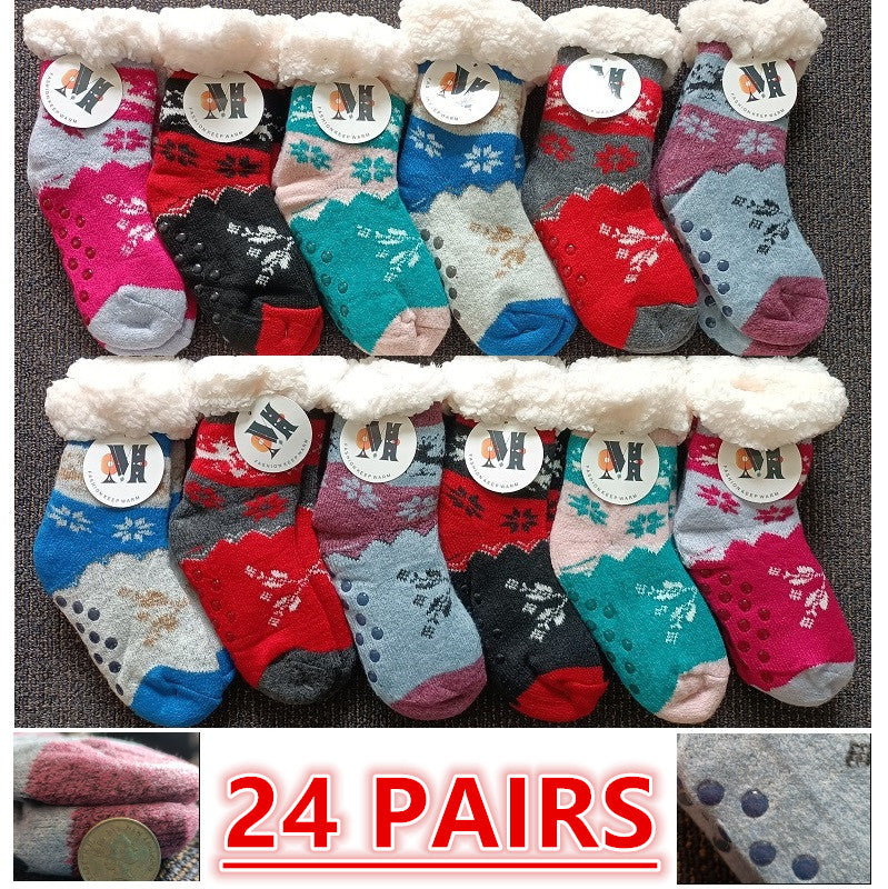 24 Pairs Kids Slipper Fuzzy Socks Winter Super Warm Soft Socks with Grippers