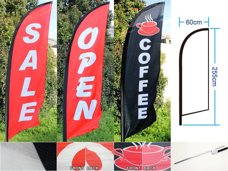 ‘OPEN’ 3.4M Cross Base/Set Commercial Feather Banner Flag