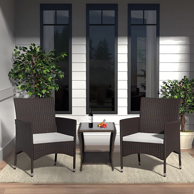 PE/PVC Rattan Patio Chairs & Round Table 3PC Set