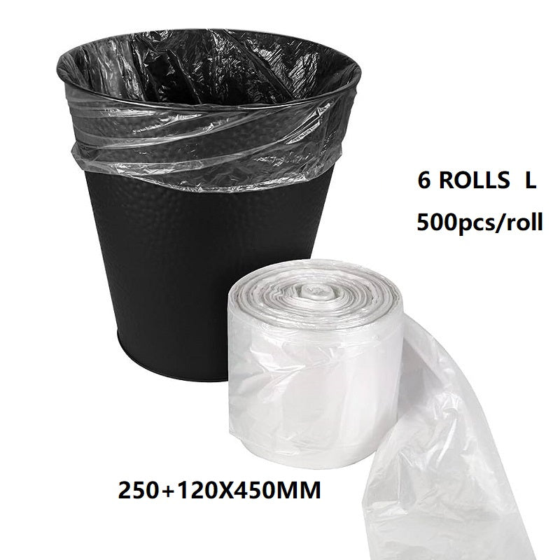 (6 Rolls/1ctn) L(250+120X450MM) Clear Trash Bag Rubbish， 500pcs/roll