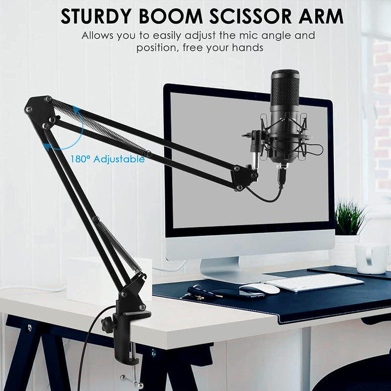 Professional PC Podcast Streaming Cardioid Condenser Microphone Kit with Boom Ar