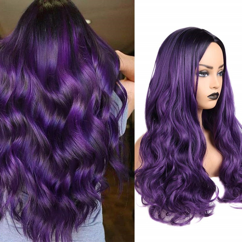 Women Long Wig PURPLE Synthetic Hair Full Wigs High Quality