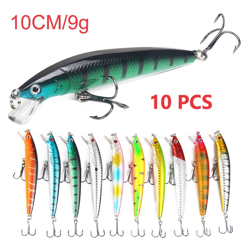 10 Pack Fishing Lures Hard Baits, 3D Eyes Minnow Fishing Lures 10cm 9g