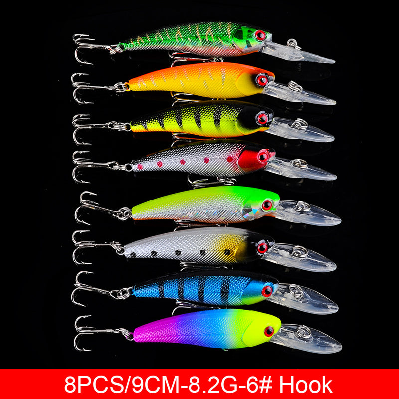 16 Pack Fishing Lures Hard Baits, 3D Eyes Minnow Fishing Lures 9cm 8g