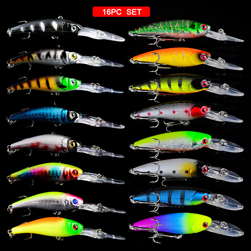 16 Pack Fishing Lures Hard Baits, 3D Eyes Minnow Fishing Lures 9cm 8g