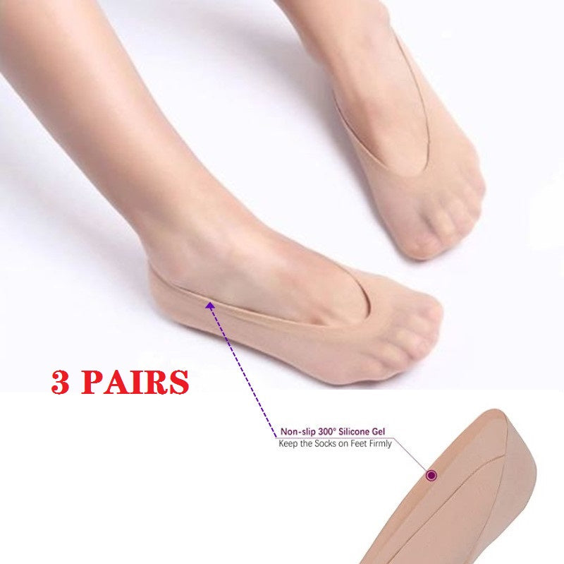 3 Pairs Women Invisible Low Cut Anti Slippery Stretchy Loafer Boats Socks