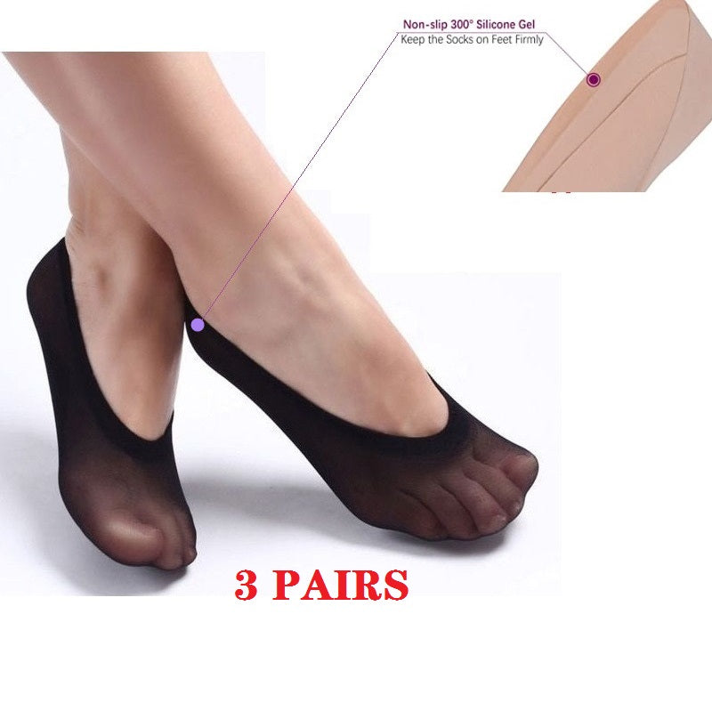 3 Pairs Comfortable Women Invisible Low Cut Anti Slippery Socks - BLACK