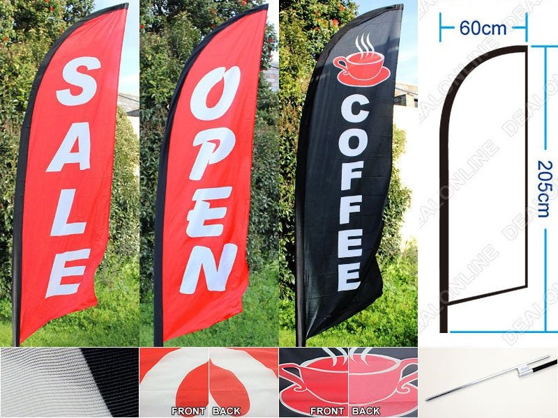 OPEN - Commercial Feather Banner Flag Set 3m with Ground Drill