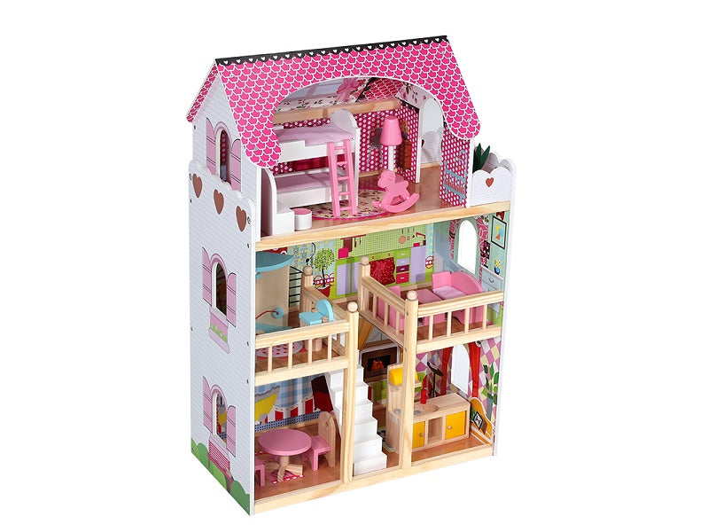 Large 90CM Wooden Doll House with Furniture Toys for kids Pink Big Villa set