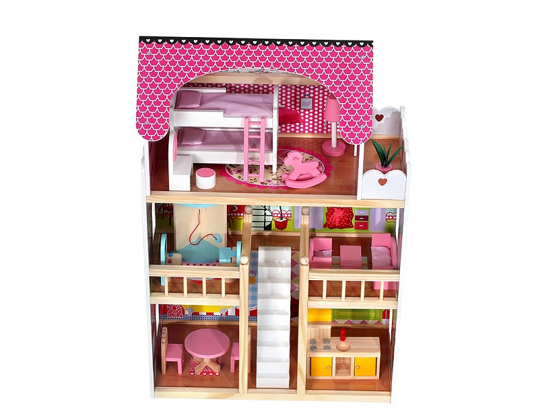 Large 90CM Wooden Doll House with Furniture Toys for kids Pink Big Villa set