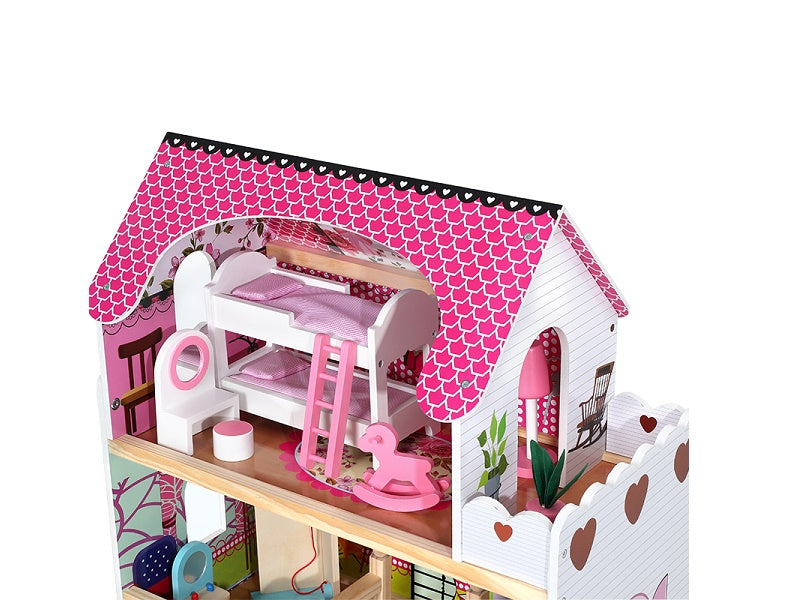 Large 90CM Wooden Doll House with Furniture Toys for kids Pink Big Villa set