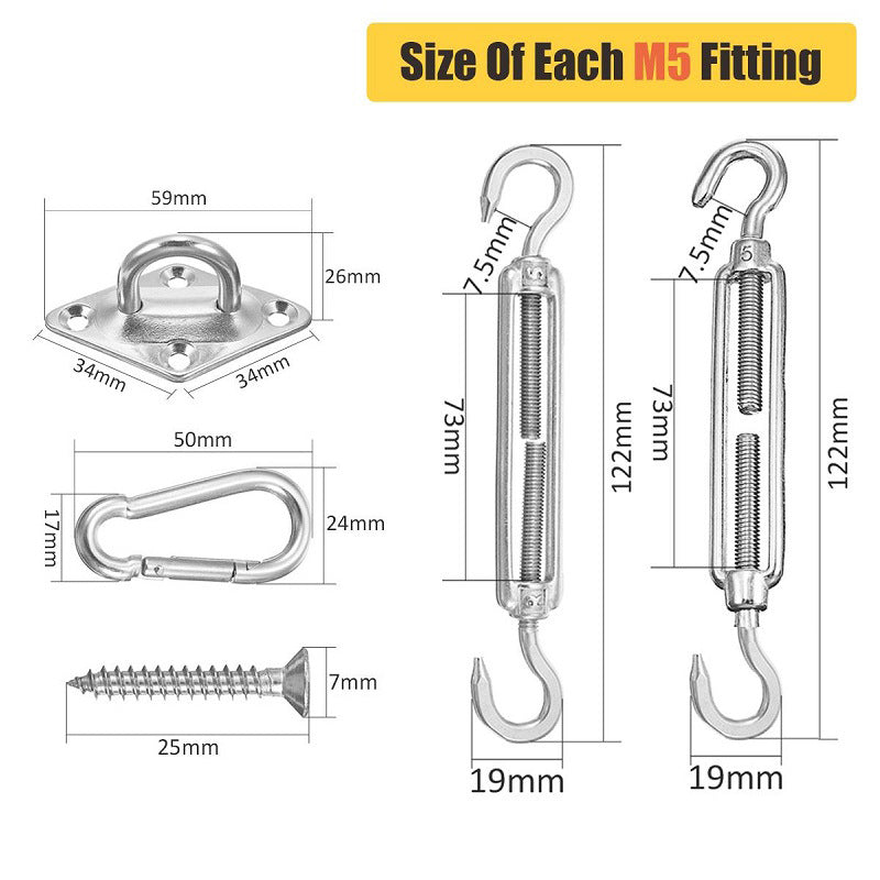 Outdoor Shade Sail Hardware Kit for Rectangle Sun Shade Sails Mounting Accessory