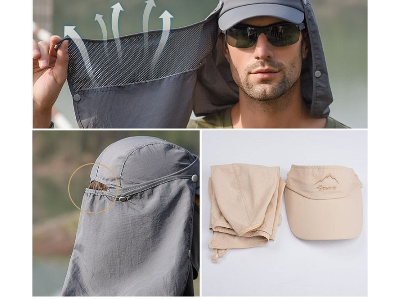 Khaki - Sun Hat Wide Brim Bucket Hats Outdoor Fishing Hiking Cap UV Protection