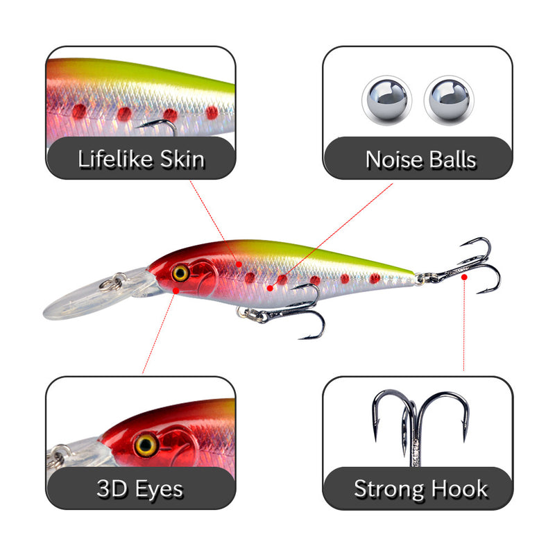10 Pack Fishing Lures Hard Baits, 3D Eyes Minnow Fishing Lures 11cm 10