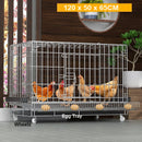 Chicken Coop 120CM Durable Collapsible Metal Cage Egg Tray with Wheels &amp; Cover