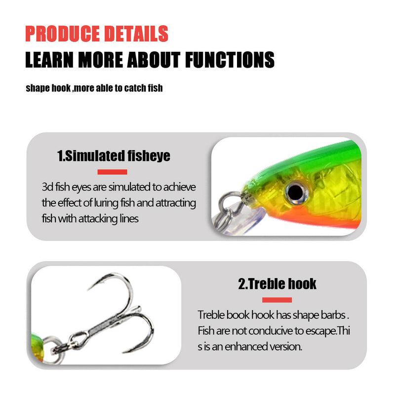 6 Pack Fishing Lures Hard Baits, 3D Eyes Minnow Fishing Lures 16cm 42g