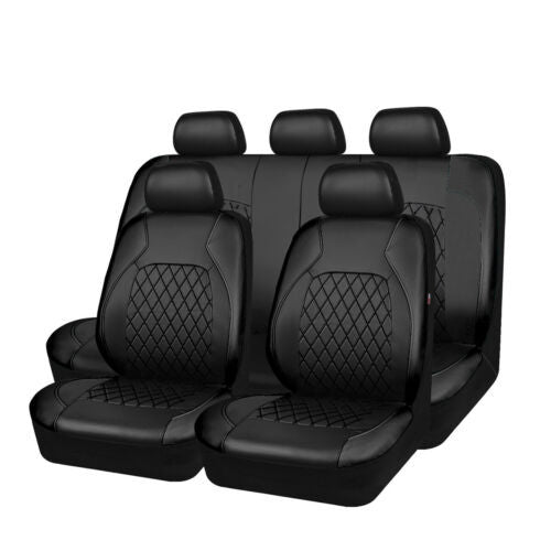 Universal Fit Faux Leather Full Set Black Automotive Seat Covers fits