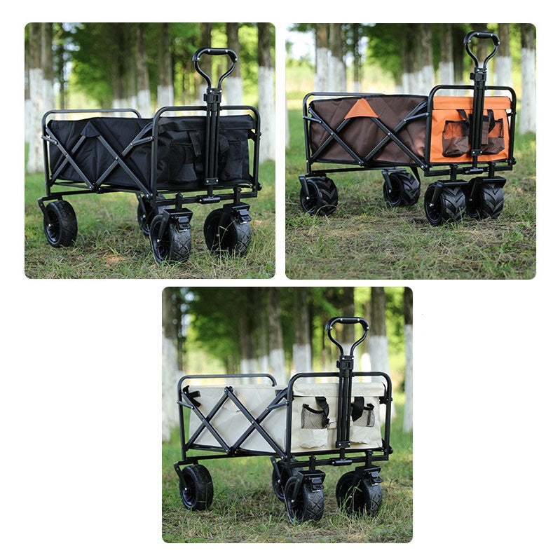 Foldable Outdoor Trolley Picnic Camping Cart 360° Rotating Wheels Table Plate