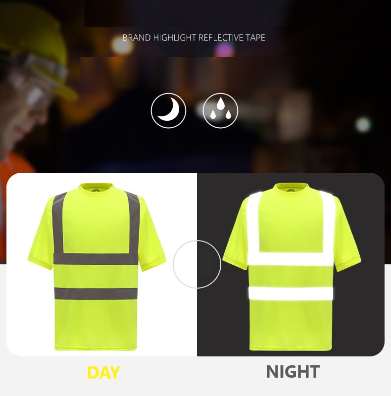 High Visibility Short Sleeve Reflective Safety T-Shirt, Men's Heavy Duty