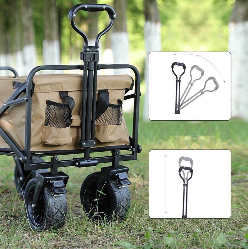 Foldable Outdoor Trolley Picnic Camping Cart 360° Rotating Wheels Table Plate