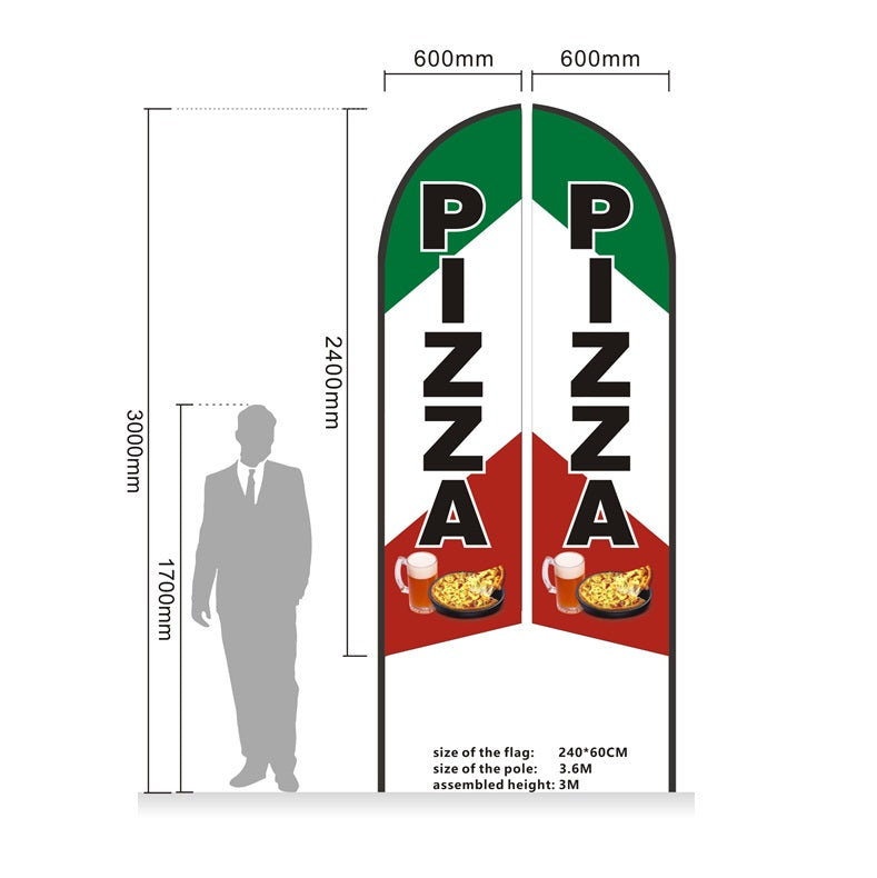PIZZA - Pre-print Double Sided Feather Banner Flag Business Commersial 3M SET