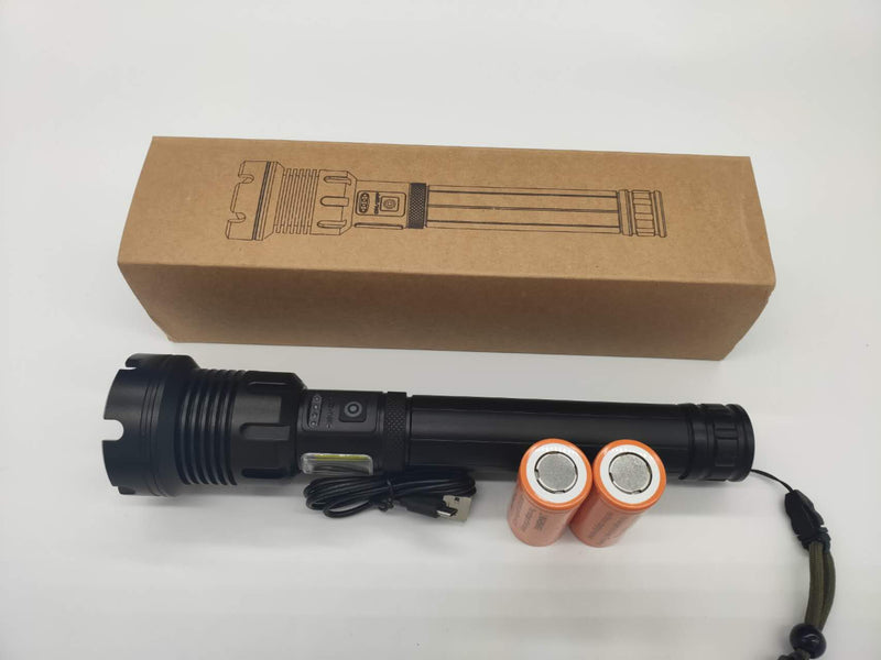 LED Torch Rechargeable High Lumens Flashlight with two 26650 Batteries