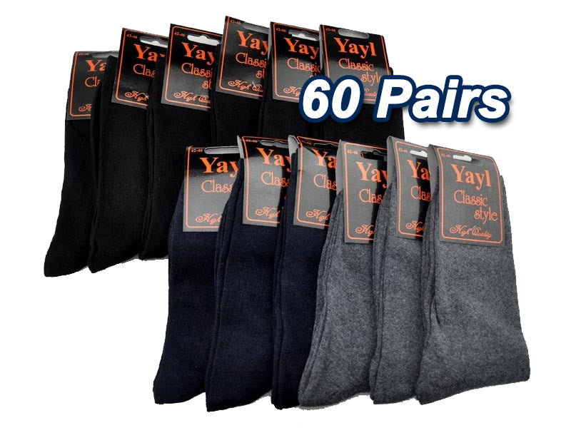 WHOLESALE - Business Socks Crew Socks Plain Dress Socks  (60 Pairs)