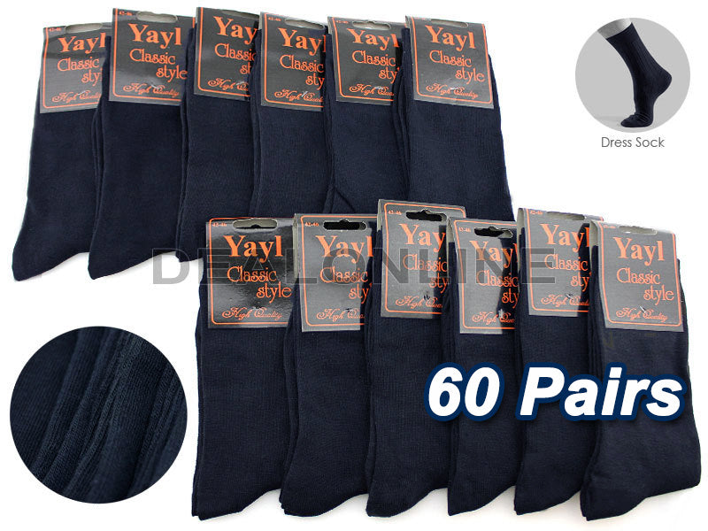 WHOLESALE - Business Socks Crew Socks (60 Pairs) Men's Navy Dress Socks