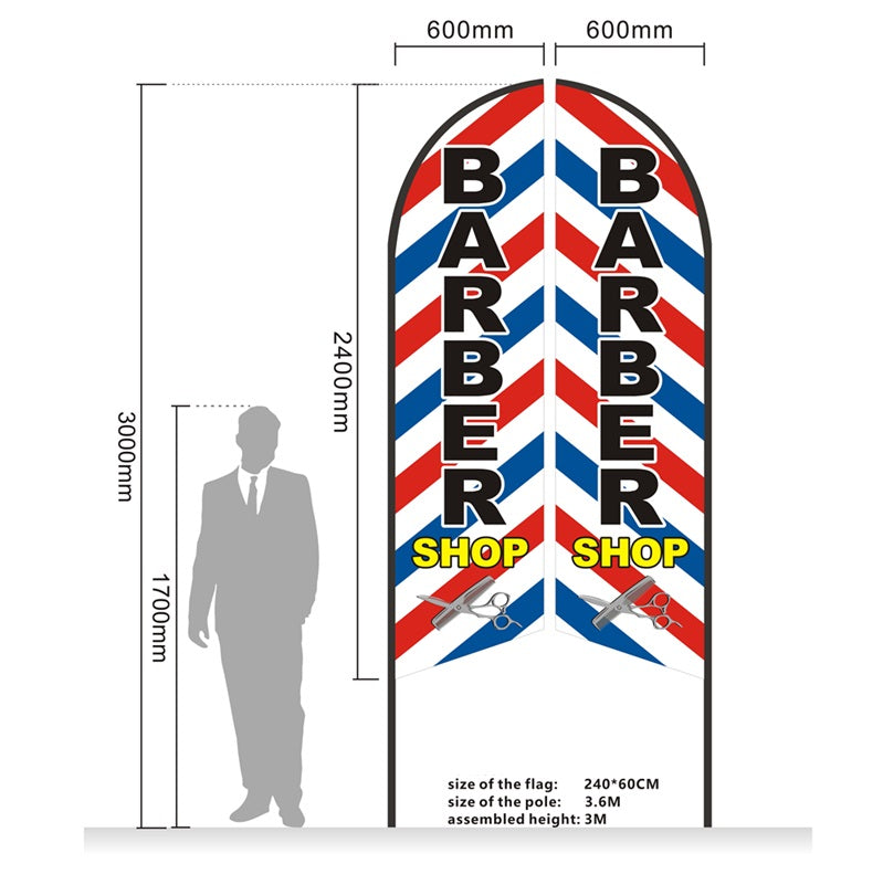 BARBER- Pre-print Double Sided Feather Banner Flag Business Commersial 3M