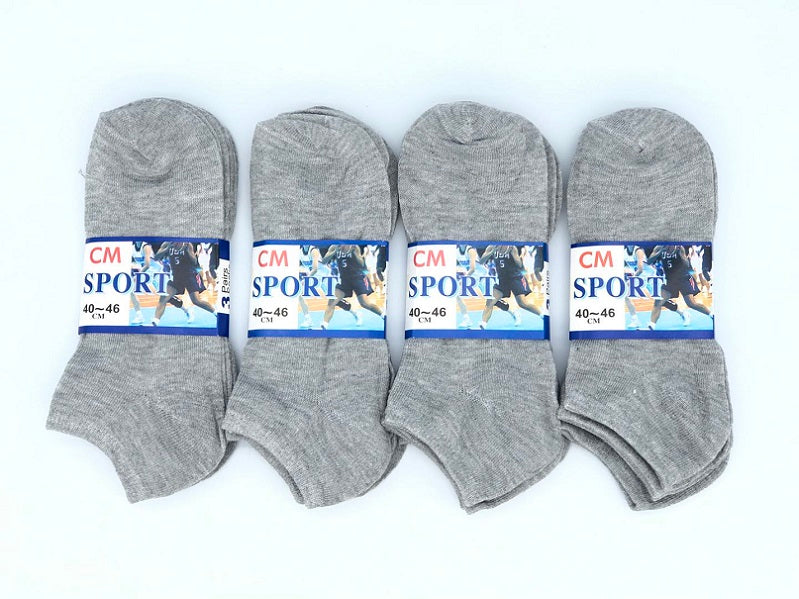 (12 Pairs) Thin Ankle Socks - GREY - M7-11/ W8-12