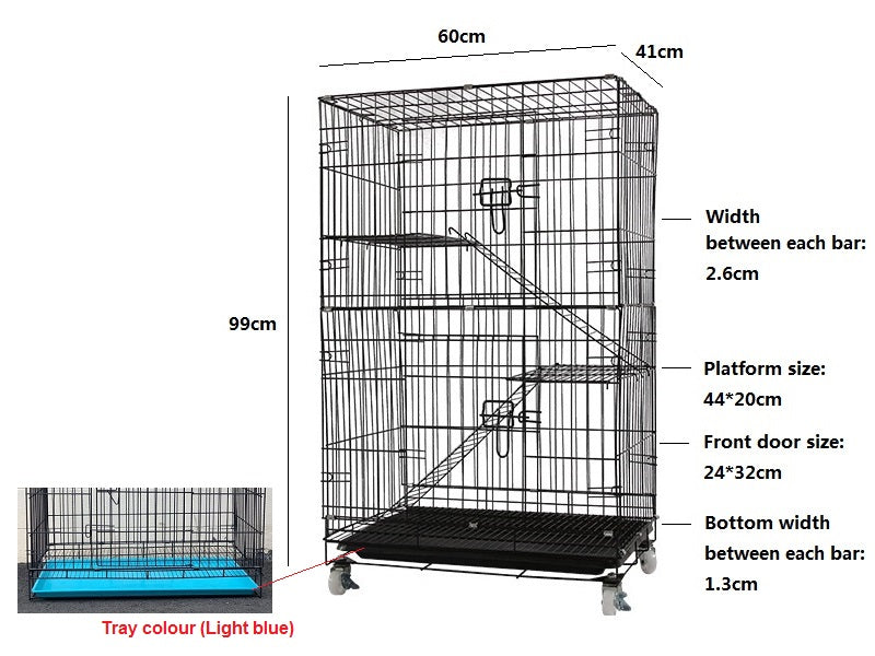 304K BLACK Pet Cage Collapsible Metal Pet Cage with Wheels