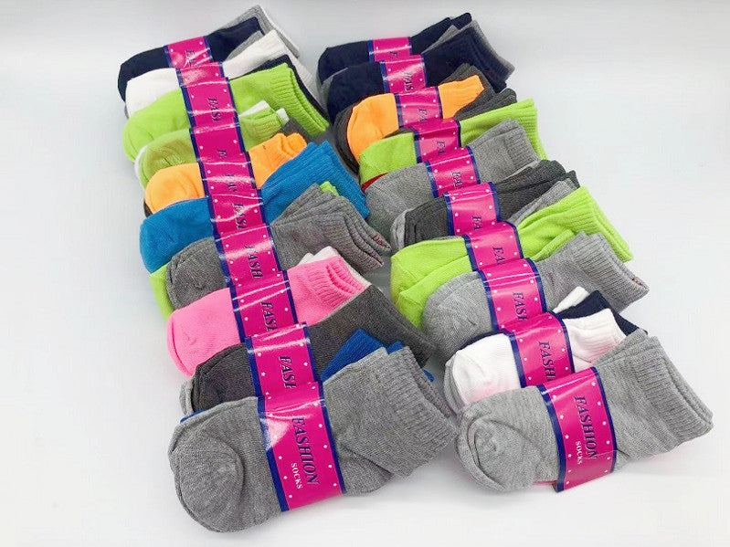WHOLESALE -  (36 Pairs) Colourful Kids Ankle Socks 3-5
