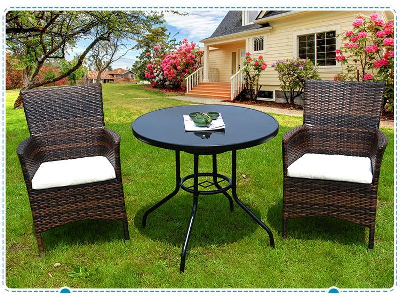 BLACK PE/PVC Rattan Patio Chairs & Round Table 3PC Set