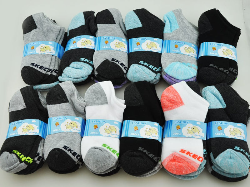 WHOLESALE - (36 Pairs) Kids' Cushioned Ankle Socks, Size 6-8