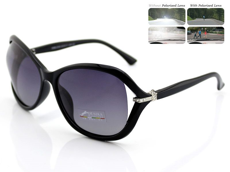 Polarized Lens Rhinestone Deco Sunglasses - BLACK