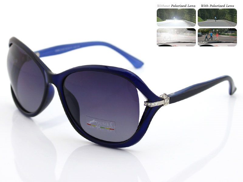 Polarized Lens Rhinestone Deco Sunglasses - BLUE