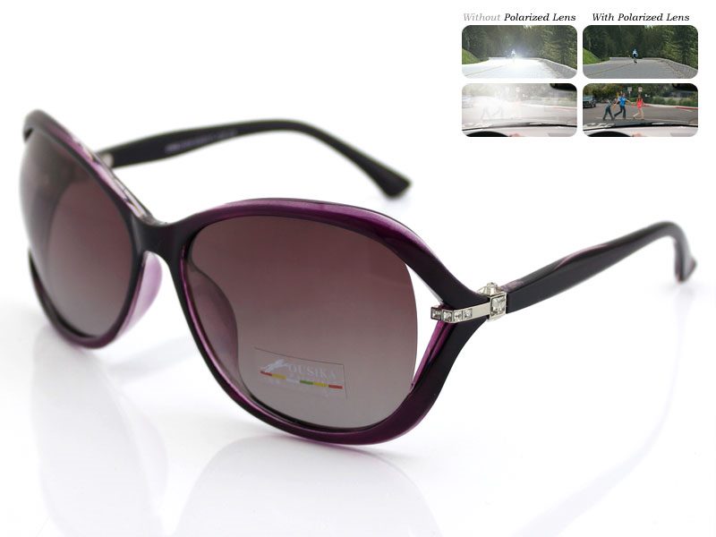 Polarized Lens Rhinestone Deco Sunglasses - PURPLE