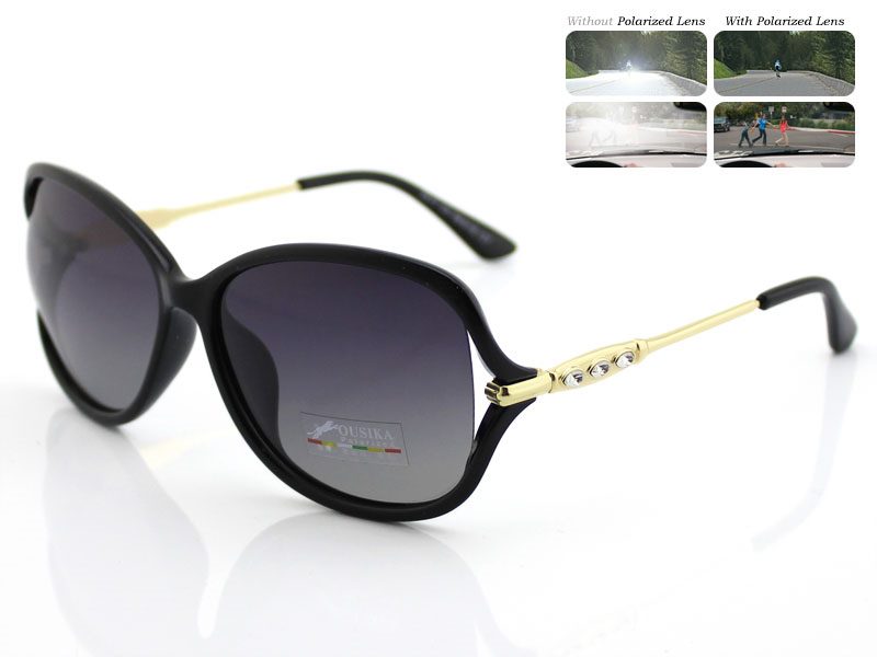 Polarized Lens Rhinestone Deco Sunglasses - BLACK