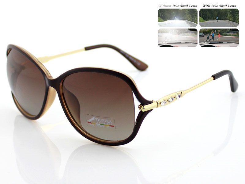 Polarized Lens Rhinestone Deco Sunglasses - BROWN